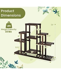 Gouun 47 in. Tiered Corner Wood Plant Shelf with 9 Pot Holders