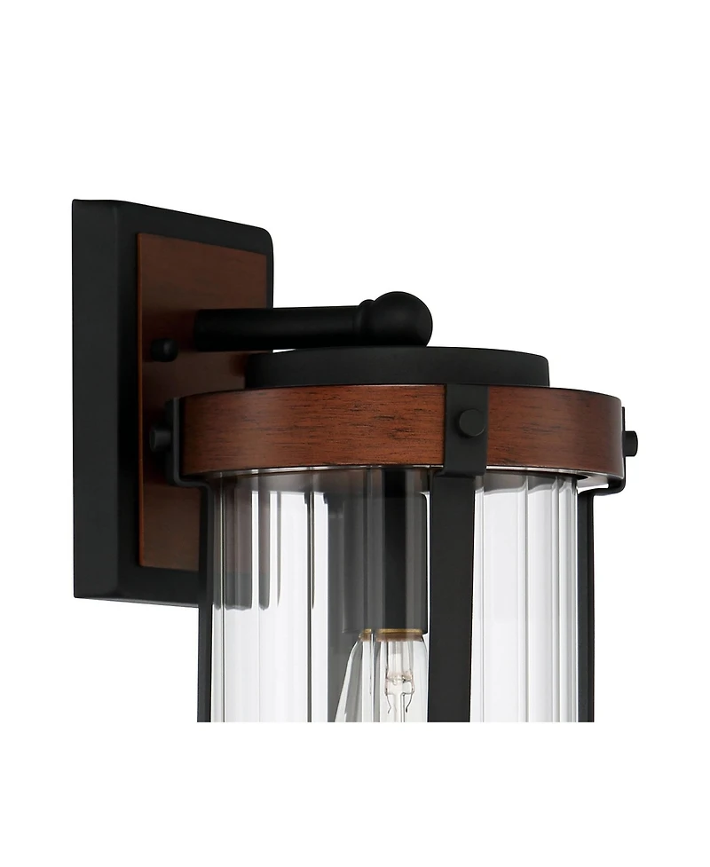 John Timberland Stan Industrial Outdoor Wall Light Fixtures Set of 2 Dark Wood Black Metal 13 Clear Glass for Post Exterior Barn