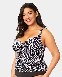 Anne Cole Plus V-Neck Underwire Printed Drape Front Tankini Top