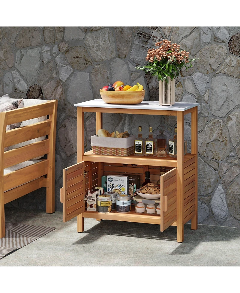 Gouun Acacia Wood Outdoor Potting Bench with Louvered Storage Cabinet, 31 in