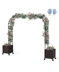 Gouun 6.6 feet Garden Arch Trellis with Planter Boxes and Lockable Wheels
