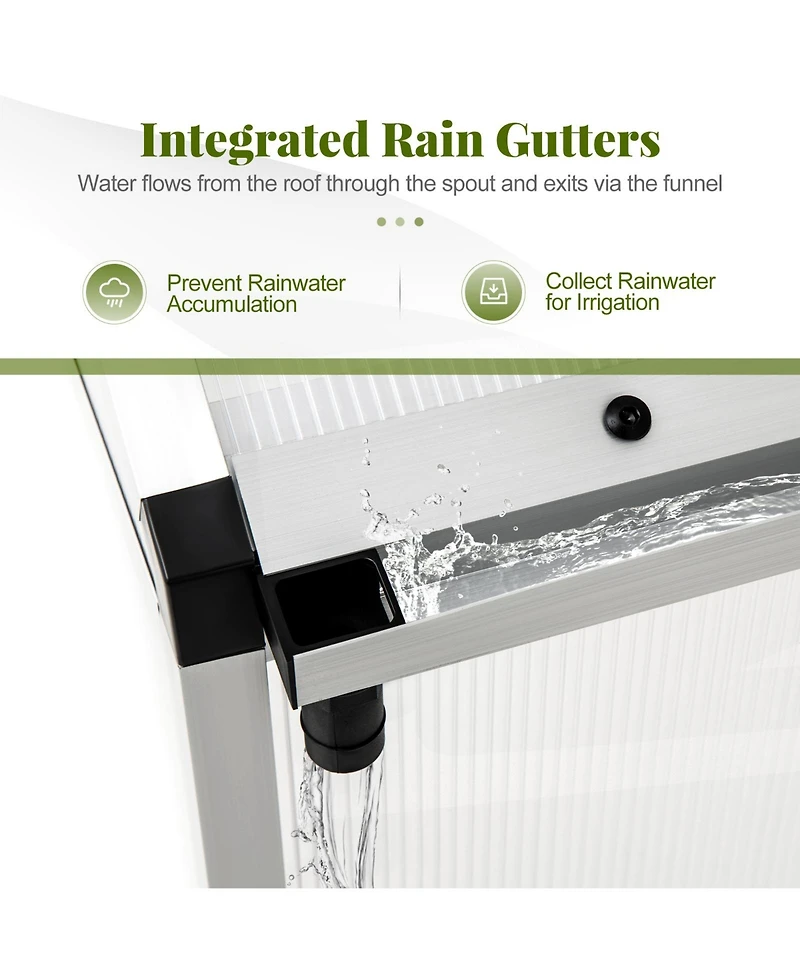 Gouun 6 x 6 feet. Walk-in Polycarbonate Greenhouse with Rain Gutters