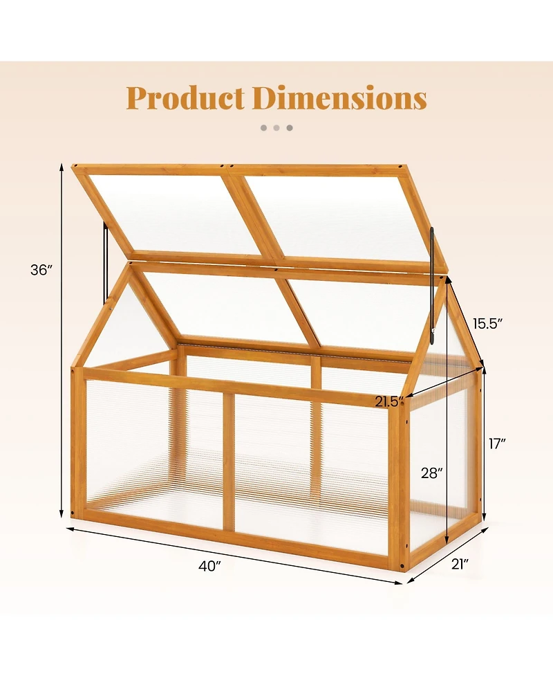 Gouun 40 x 21 x 28 inch Fir Wood Cold Frame with Adjustable Roof
