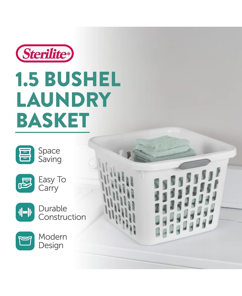 Sterilite Laundry Basket, 1.5 Bushel Plastic Hamper with Handles, 6 Pack