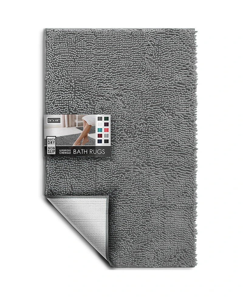Hearth & Harbor Ultra Soft Non-Slip Chenille Bath Rug - Quick Dry, Machine Washable