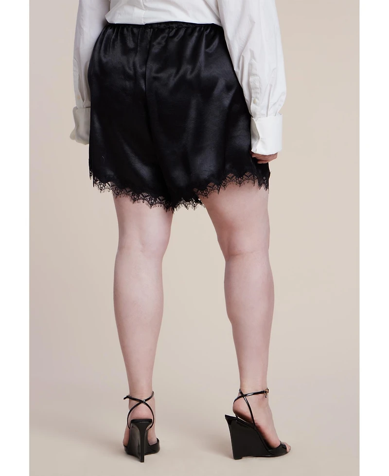 Eloquii Women's Satin Lace Trim Short