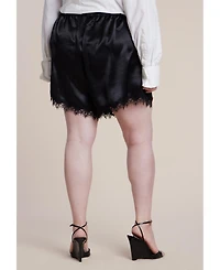 Eloquii Women's Satin Lace Trim Short