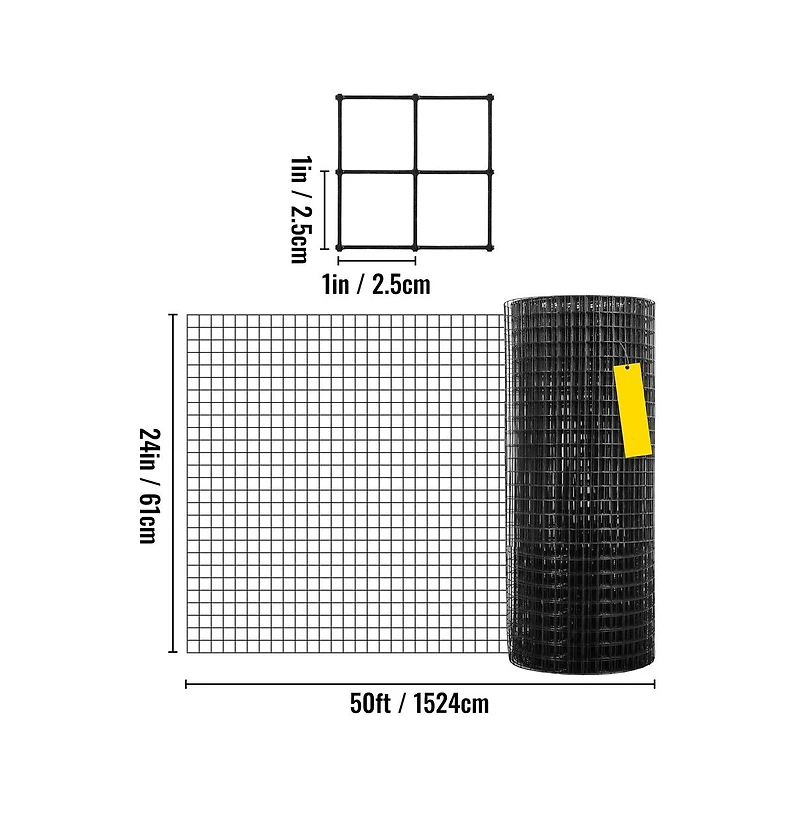 Sugift 24 in x 50 feet Galvanized Hardware Cloth 1 x 1 in Mesh Welded Wire Fence