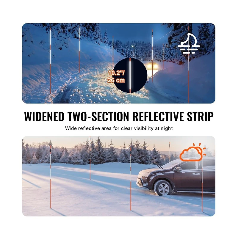 Sugift 48 inches Driveway Markers 100 Pack 0.31 in Diameter Reflective Snow Stakes