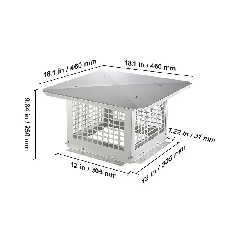 Sugift 12 x 12 inches Stainless Steel Chimney Cap 304 Fireplace Cover Mesh Screen