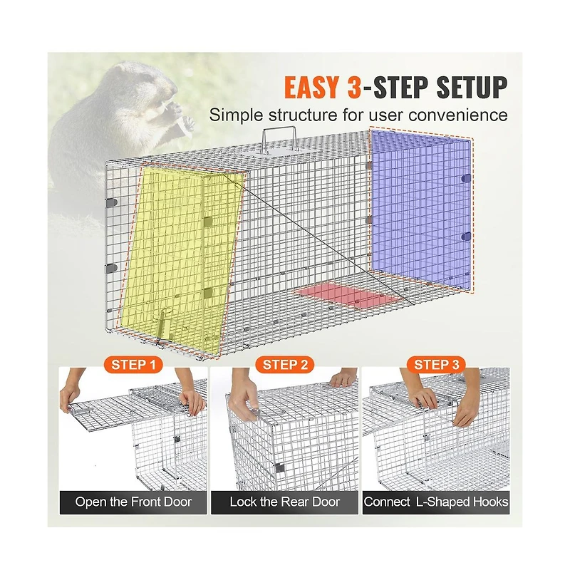 Sugift 42 x 16 x 18 inches Live Animal Cage Trap Humane Cat Trap Galvanized Steel
