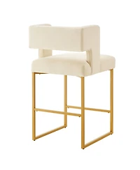 Rainsken 26" H Bar Stools Set of 2, Modern Fashion Counter Height Chairs with Square Open Backrest and Sturdy Iron Legs for Kitchen Island
