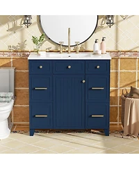 Sillysis 36 Inch Bathroom Vanity with Ceramic Sink, Solid Wood Frame, Ample Storage Drawers and Soft Close Door for Small Spaces