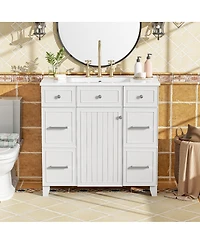 Sillysis 36 Inch Bathroom Vanity with Ceramic Sink, Solid Wood Frame, Ample Storage Drawers and Soft Close Door for Small Spaces