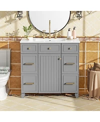Sillysis 36 Inch Bathroom Vanity with Ceramic Sink, Solid Wood Frame, Ample Storage Drawers and Soft Close Door for Small Spaces