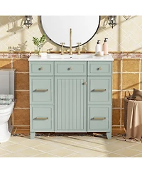 Sillysis 36 Inch Bathroom Vanity with Ceramic Sink, Solid Wood Frame, Ample Storage Drawers and Soft Close Door for Small Spaces