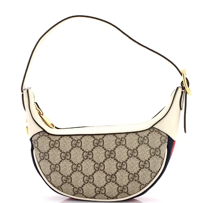 Pre-Owned Gucci Mini Ophidia Half Moon Bag Gg Coated Canvas