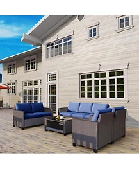 gaomon 5-Piece Outdoor Patio Wicker Sectional Sofa Set with Glass Table