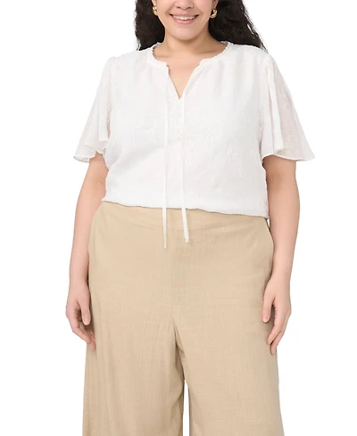 Vince Camuto Plus Tie Neck Short-Sleeve Top