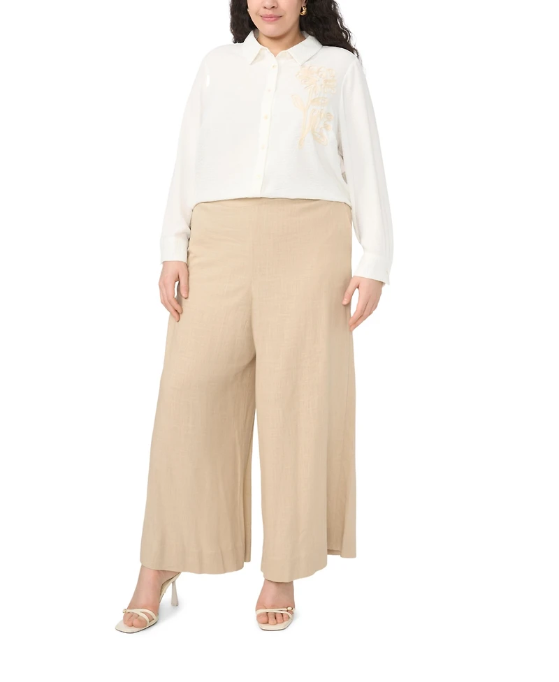 Vince Camuto Plus Button-Down Flower Applique Blouse