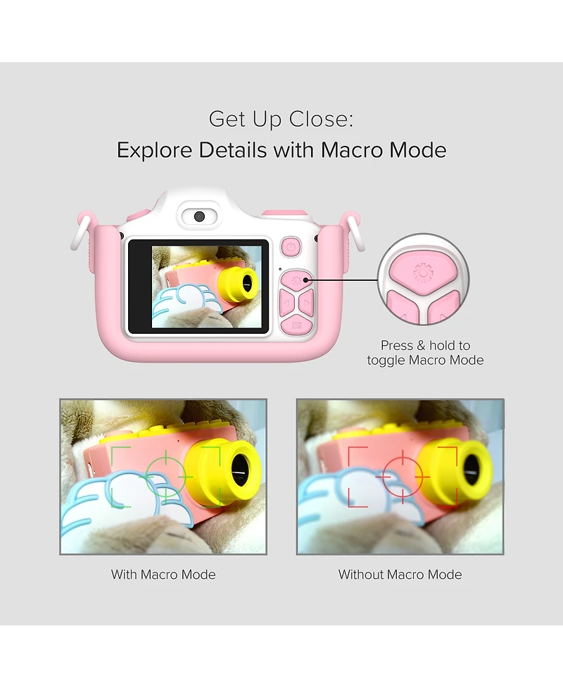 myFirst Camera 3 (Pink) Kids Digital Camera, Video Camera for Toddlers, 16MP 1080HD Video, MicroSD Card, Selfie & Macro Lens, Safety Neck Lanyard Gift