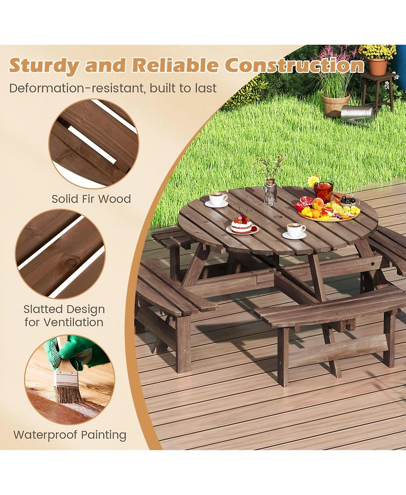 Slickblue Round Picnic Table Set for 8 Person with Benches, Circular Outdoor Dining