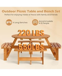Slickblue Round Picnic Table Set for 8 Person with Benches, Circular Outdoor Dining Table