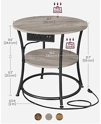 Slickblue 2 Tier Round Side Table with Power Outlets End Storage