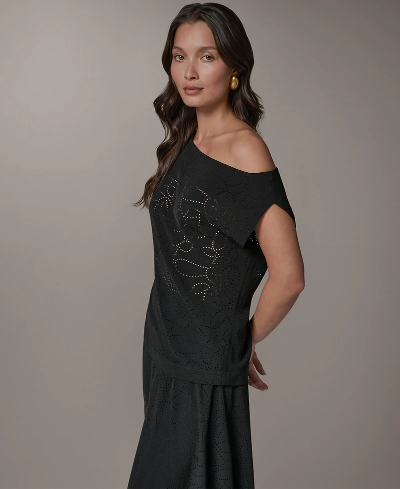 Donna Karan New York Women's Asymmetric Neck Laser Cut Top