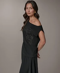 Donna Karan New York Women's Asymmetric Neck Laser Cut Top
