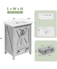 gaomon Bathroom Vanity with Ceramic Sink, Freestanding Cabinet with 2 Doors and Drawer Storage, Compact Design for Small Bathroom
