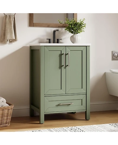 gaomon Bathroom Vanity with Sink, Farmhouse Vintage Freestanding Wood Cabinet with Doors and Drawers, Storage for Small bathroom.