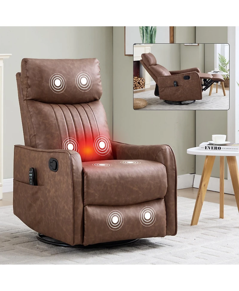 Boyel Living Heat Massage Manual Recliner Chair with Rocker and Swivel in Fabric for Living Room