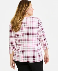 Style & Co Plus Printed 3/4 Sleeve Boat-Neck Top, Macy's Exclusive