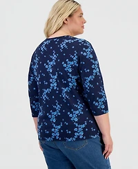 Style & Co Plus Size Printed V-Neck 3/4-Sleeve Top, Macys Exclusive