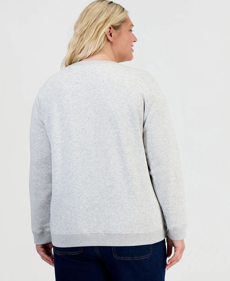 Style & Co Plus Fleece Floral-Print Pullover Sweatshirt, Created for Macy's