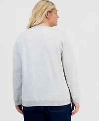 Style & Co Plus Fleece Floral-Print Pullover Sweatshirt, Created for Macy's