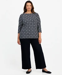 Style & Co Plus Laurel Tile 3/4-Sleeve Geometric Boatneck T-Shirt, Macy's Exclusive