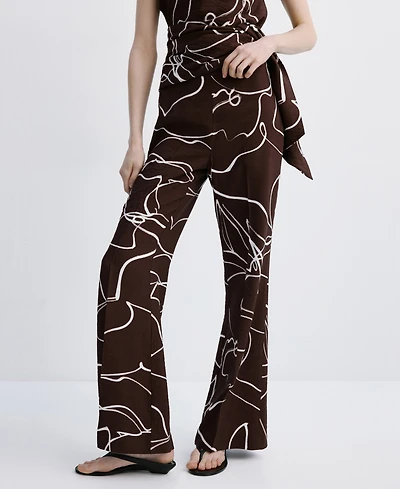 Mango Women's Wide Leg Printed Pants