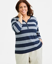 Style & Co Plus Multi-Stripe 3/4-Sleeve Henley, Macy's Exclusive