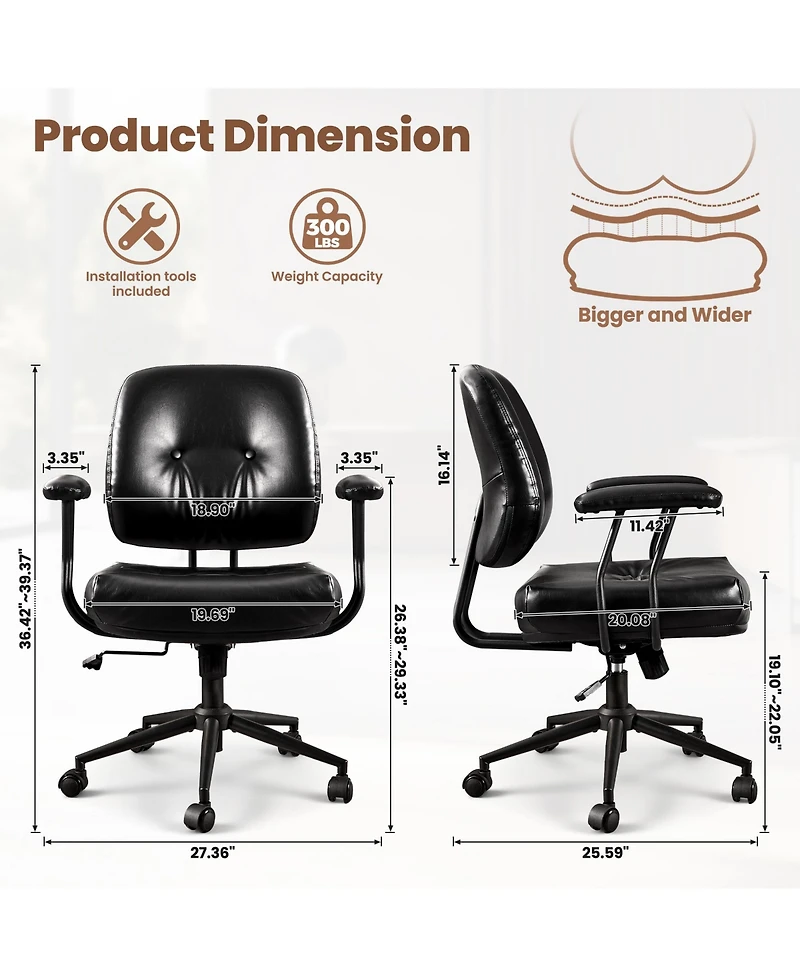 Xizzi Ergonomic Mid Back Swivel Office Chair, Extra Wide Comfy Desk Chair with Lumbar Support, Height Adjustable Home Task