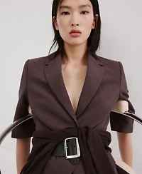 Mango Women's Belted Linen Suit Blazer