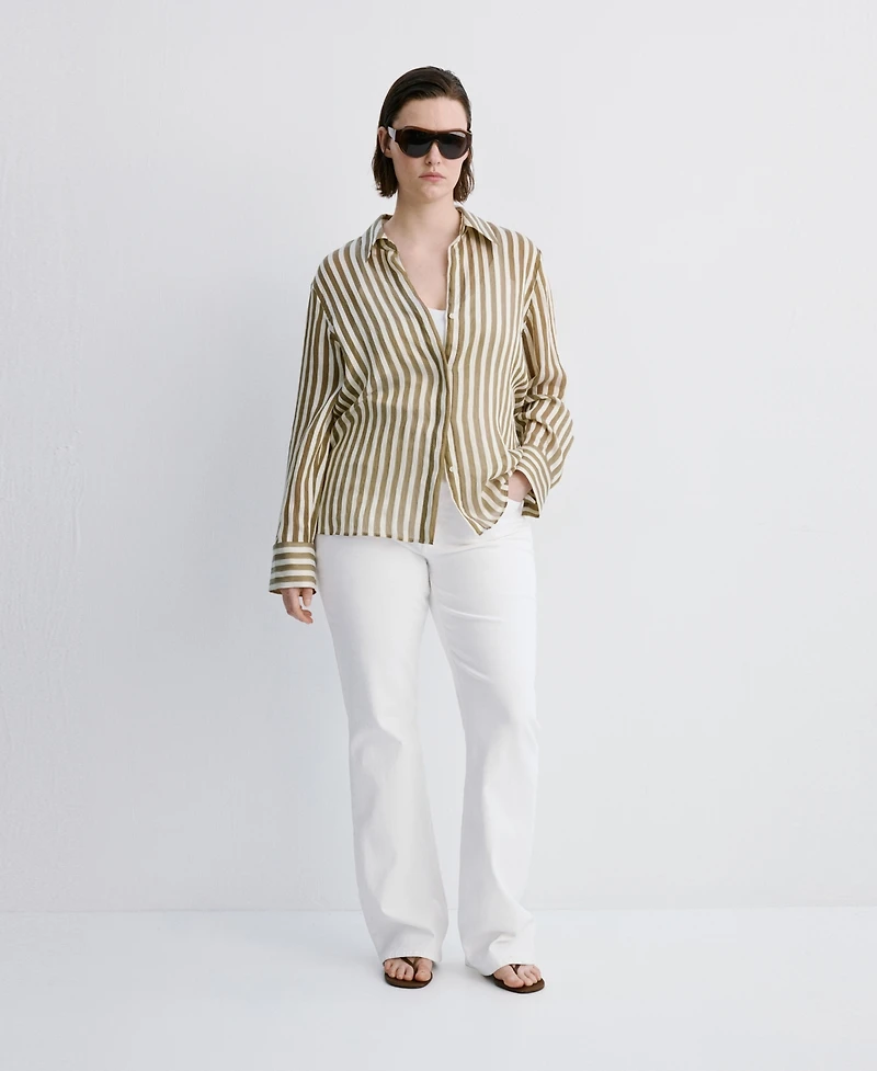 Mango Women's Semi-Transparent Striped Lyocell Shirt