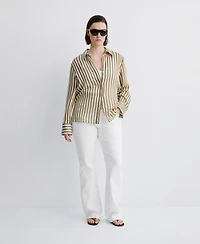 Mango Women's Semi-Transparent Striped Lyocell Shirt