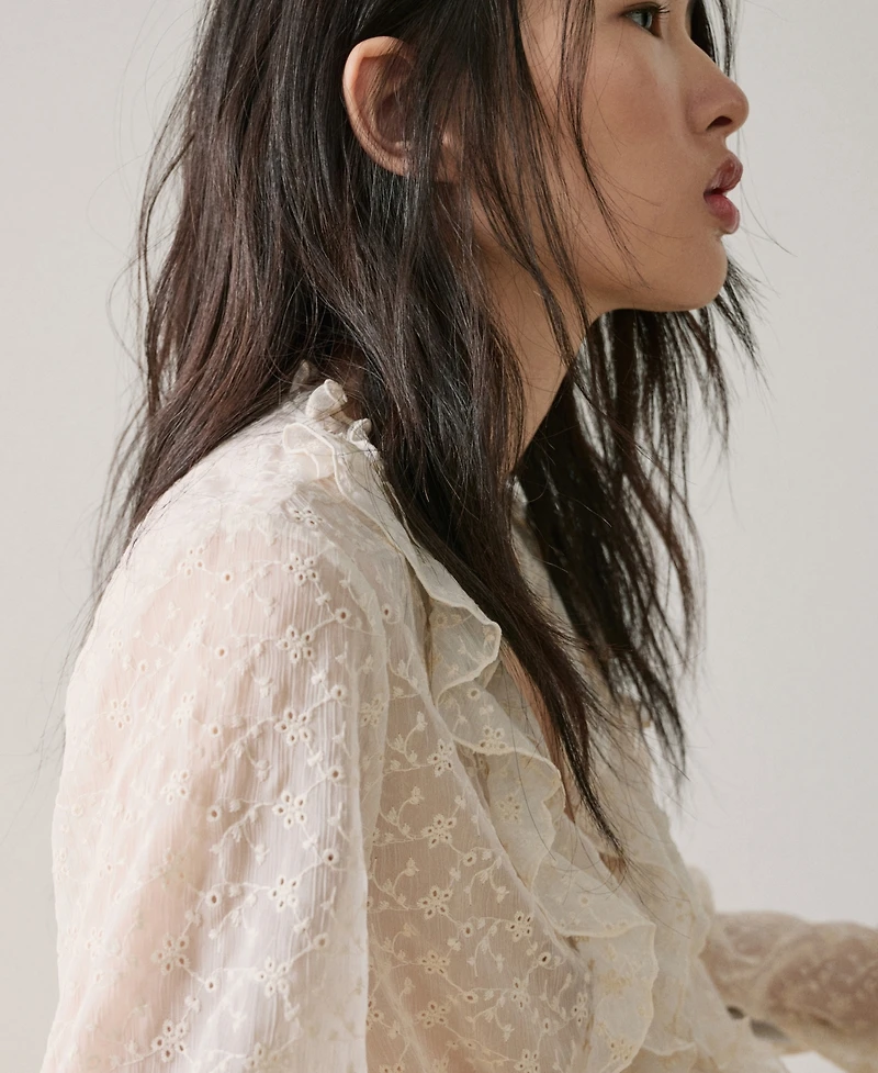 Mango Women's Ruffled Embroidered Blouse