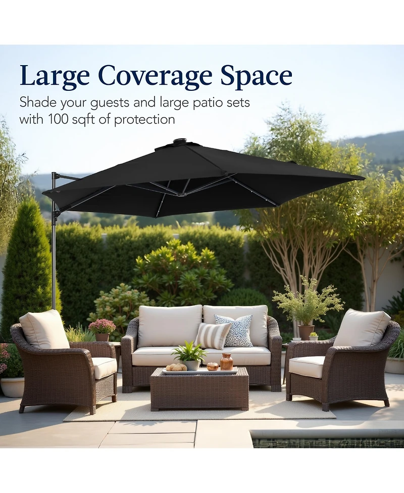 Best Choice Products 10ft 360° Rotating Cantilever Easy Auto Open Patio Umbrella w/ Solar Led Lights