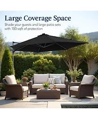 Best Choice Products 10ft 360° Rotating Cantilever Easy Auto Open Patio Umbrella w/ Solar Led Lights