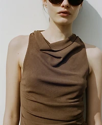 Mango Women's Draped Neckline Ruched Dress