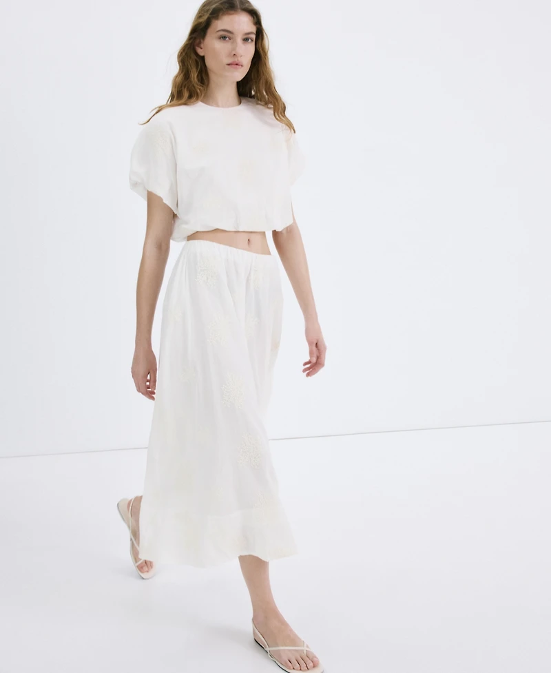 Mango Women's Embroidered Details Cotton Skirt