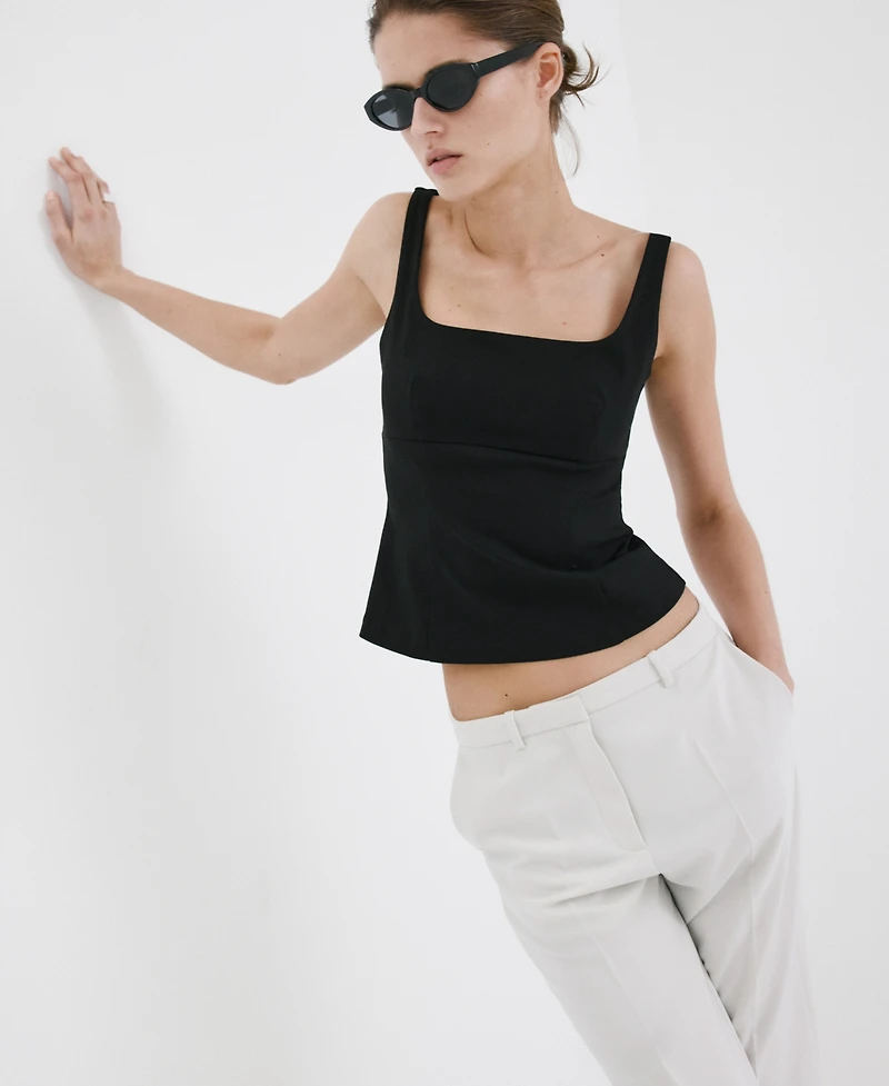 Mango Women's Fitted Square-Neck Top